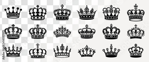 Elegant vintage crown isolated illustration, vector set