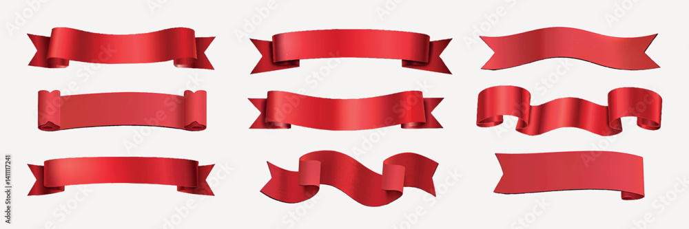 Elegant red ribbon designs isolated illustration, vector set Elegant red ribbon designs isolated illustration, vector set