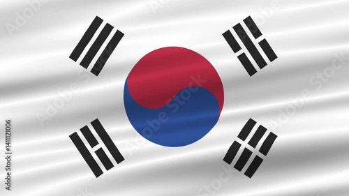 flag of South Korea realistic wave 4K, seamless animated background
