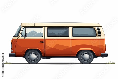 Retro Orange Camper Van Illustration - Classic Adventure Vehicle for Scenic Outdoors and Summer Road Trip Fun