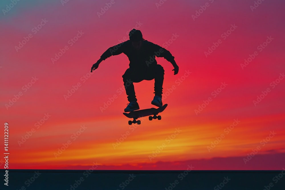 custom made wallpaper toronto digitalCool silhouette of a skateboarder mid air doing a trick at golden hour with a bright gradient sky behind Youth energy urban style