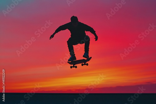Wallpaper Mural Cool silhouette of a skateboarder mid air doing a trick at golden hour with a bright gradient sky behind Youth energy urban style Torontodigital.ca