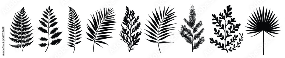 Silhouettes of various leaves, element vector set Silhouettes of various leaves, element vector set