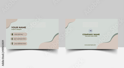 Business card designs with various shapes like round, triangular etc. and customizable colors like off-white, green, sky blue, pink, orange, blue etc.
