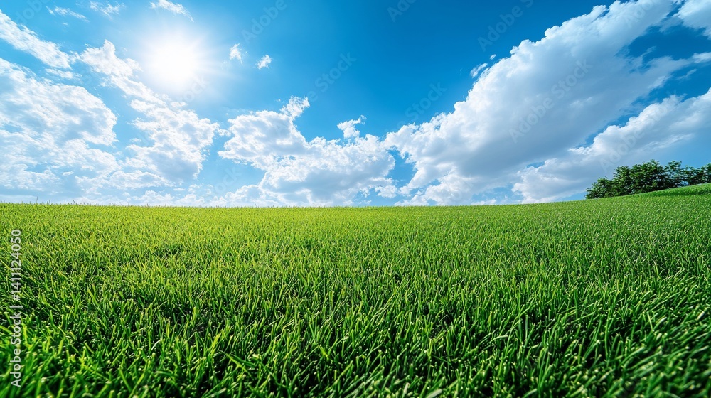Lush Green Field Under Sunny Sky Lush Green Field Under Sunny Sky