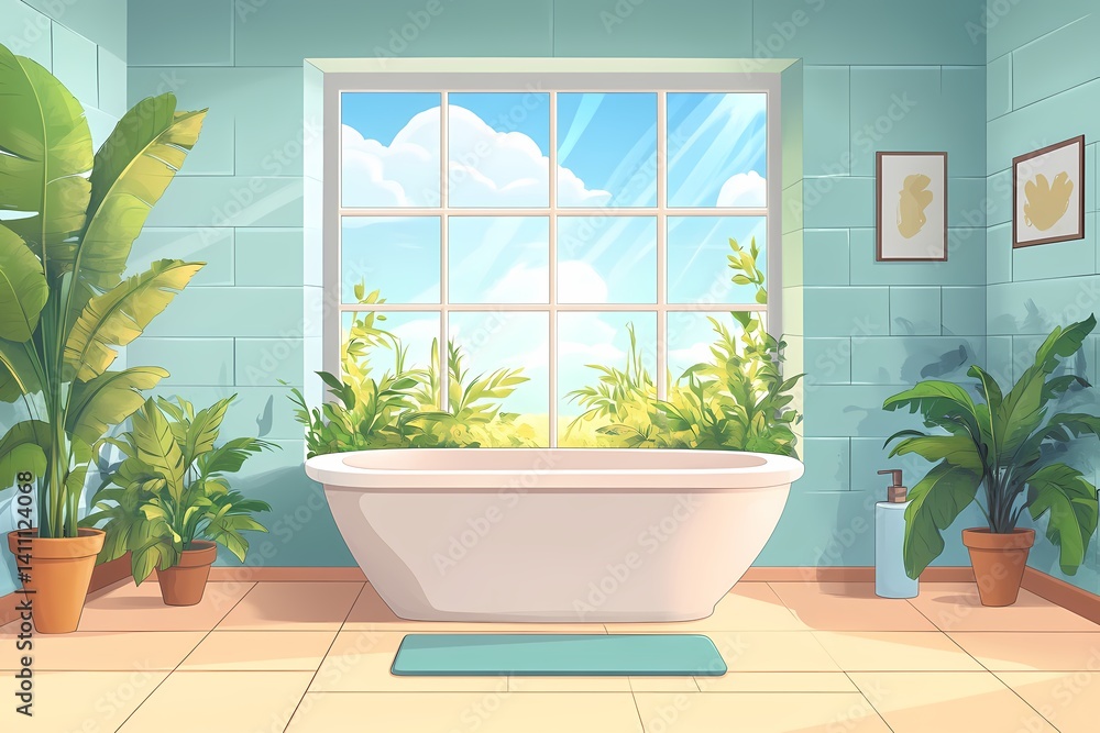 Luxurious Modern Bathroom Design: Spa-Like Relaxation with Nature-Inspired Decor, Greenery, and Bright Sunlit Interior Luxurious Modern Bathroom Design: Spa-Like Relaxation with Nature-Inspired Decor, Greenery, and Bright Sunlit Interior