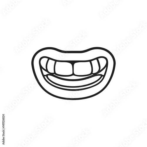 Smiling Mouth Outline with Teeth, Lips Isolated on Transparent Background