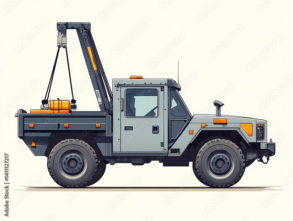 Naklejka premium Heavy-Duty Industrial Off-Road Truck: Reliable Grey Vehicle for Construction & Fieldwork Tasks
