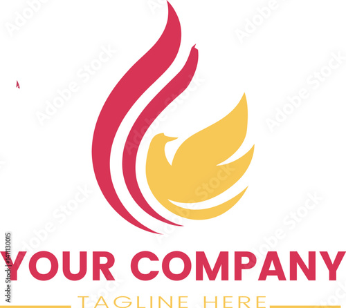 A stylized logo featuring a bird within flame-like shapes.
