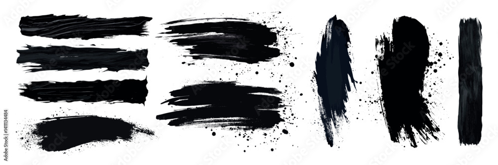 Fototapeta premium Abstract black brush strokes, vector set