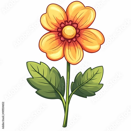 Orange Cartoon Flower Illustration: Vibrant Botanical Artwork in Nature's Spring Beauty