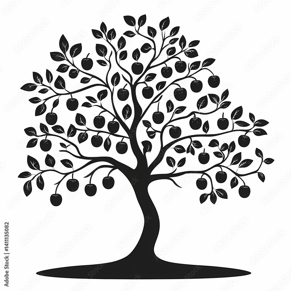 Fototapeta premium Apple Tree Silhouette: Eco-Friendly Vector Art for Nature-Inspired Design