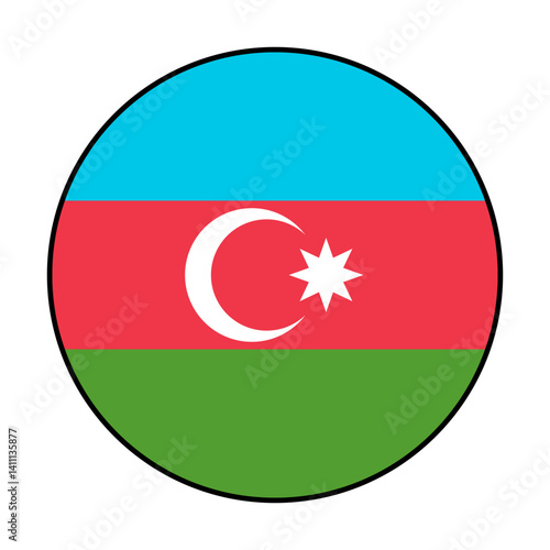 Flag of Azerbaijan. Black loop edge. Azerbaijan circle flag logo icon computer vector illustration design.