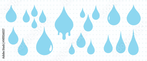 Blue water droplet vector designs, isolated element set vector