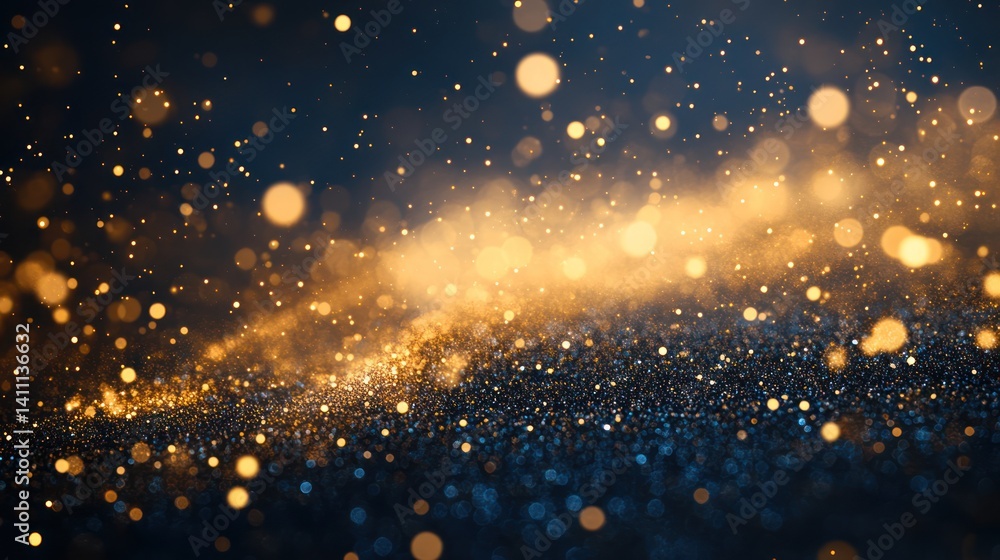 Gold glitter texture, bokeh lights, dark background, festive design Gold glitter texture, bokeh lights, dark background, festive design
