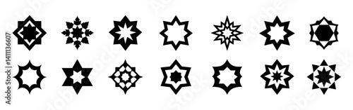 Geometric starburst silhouette collection, isolated element set vector