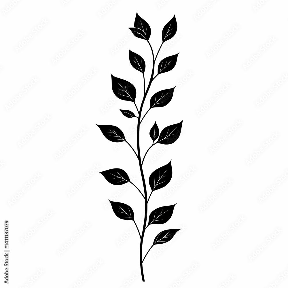Fototapeta premium Elegant Botanical Illustration: Minimalistic Leafy Branch Silhouette for Nature-Inspired Design
