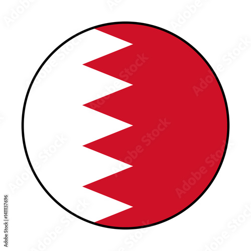 Flag of Bahrain. Black loop edge. Bahrain circle flag logo icon computer vector illustration design.
