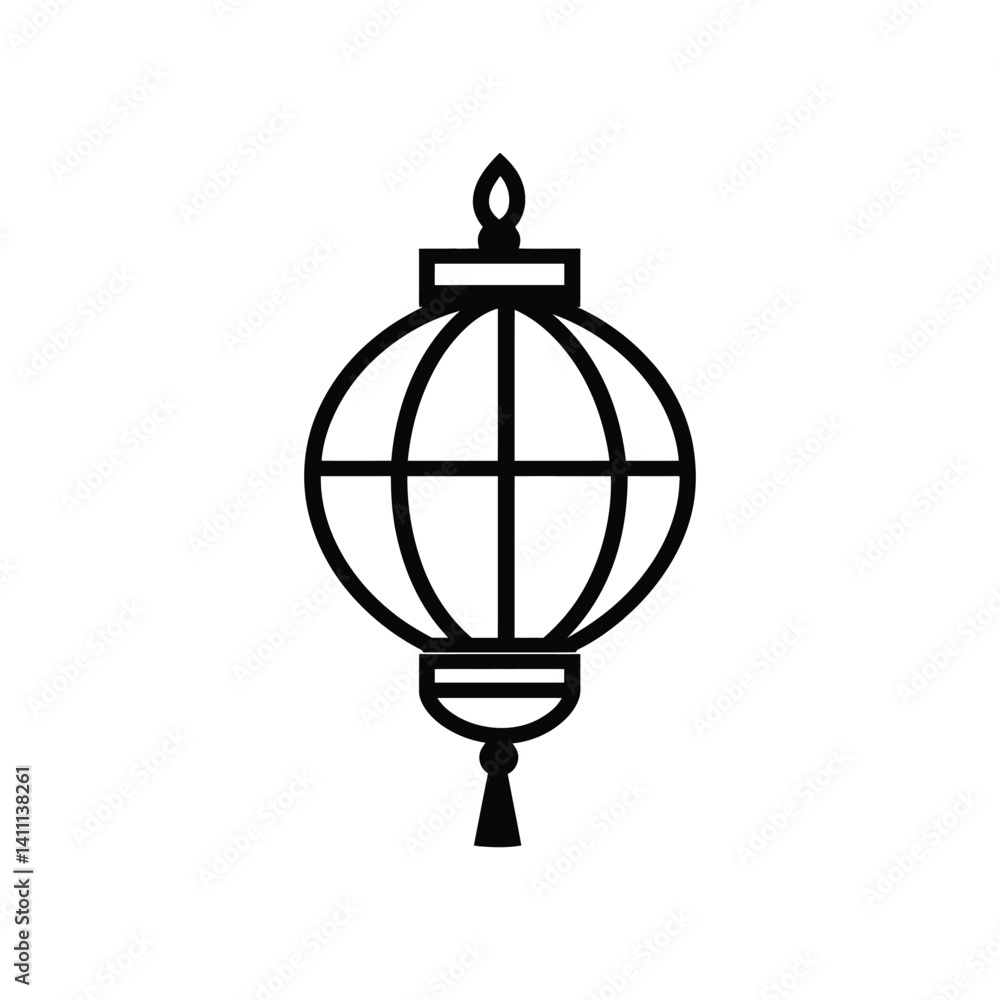 Traditional Asian Lantern Icon in Black Silhouette with Transparent Background Traditional Asian Lantern Icon in Black Silhouette with Transparent Background