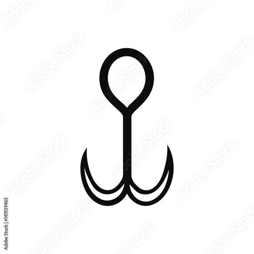 Triple Fishhook Silhouette, Sharp Barbs, Black Icon on Transparent Background