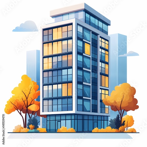 Modern Skyscraper Architecture: Vibrant Urban Cityscape with Glass Facade at Sunset