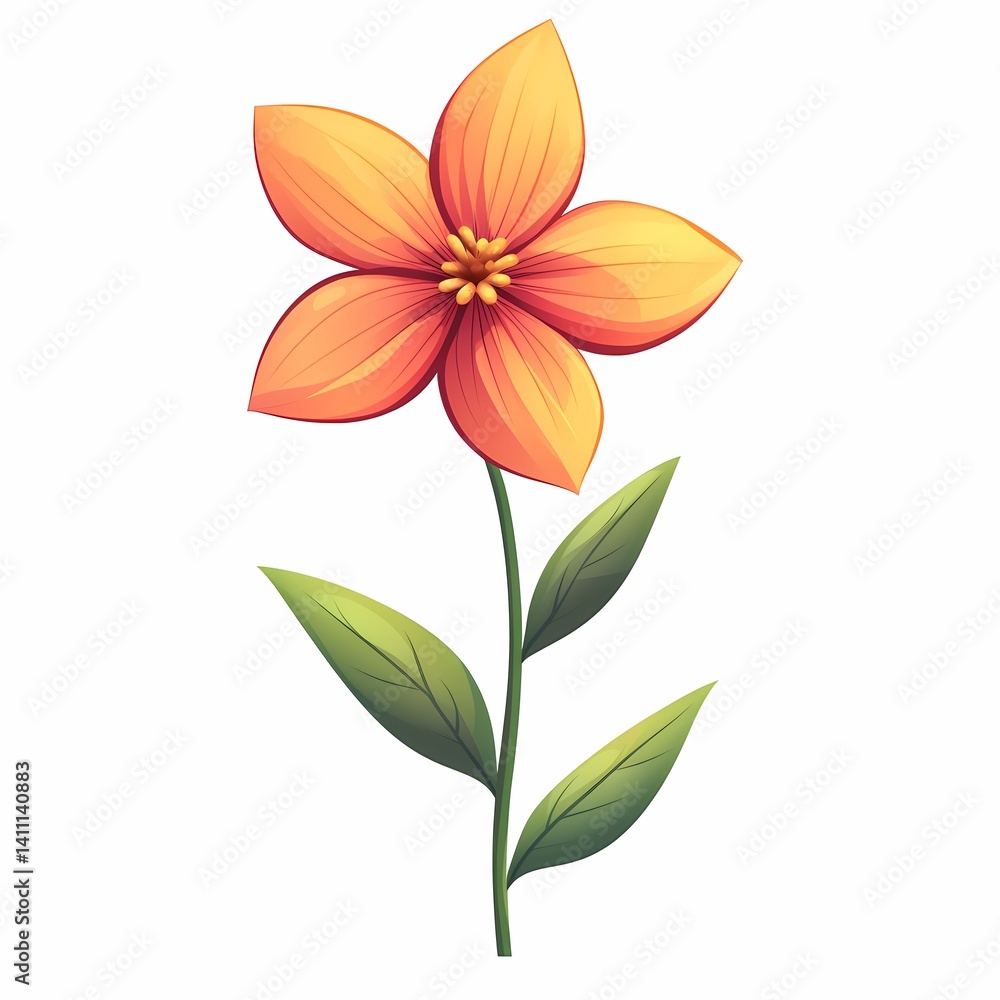Fototapeta premium Single Vibrant Orange Blossom Illustration – Colorful Floral Botanical Art for Spring Gardens