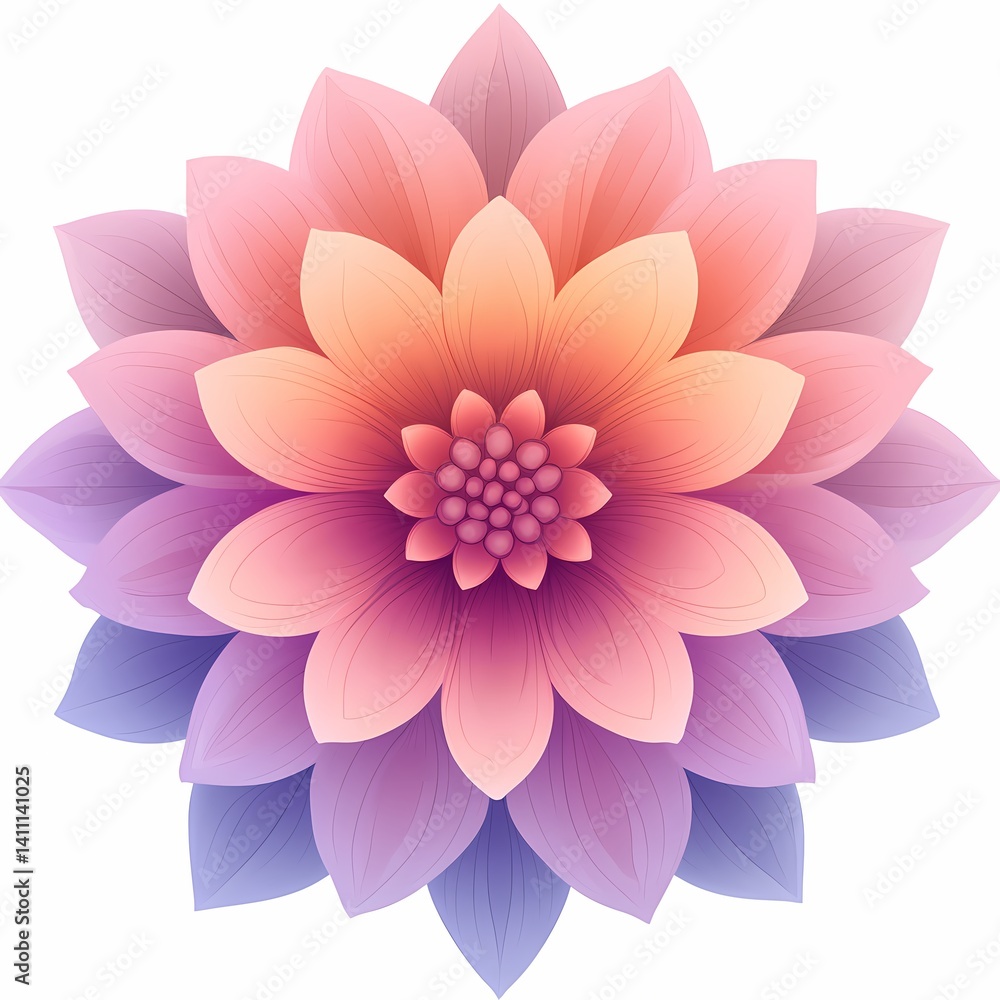 Fototapeta premium Abstract Floral Blossom Pattern: Colorful Symmetrical Garden Design for Elegant Botanical Illustration