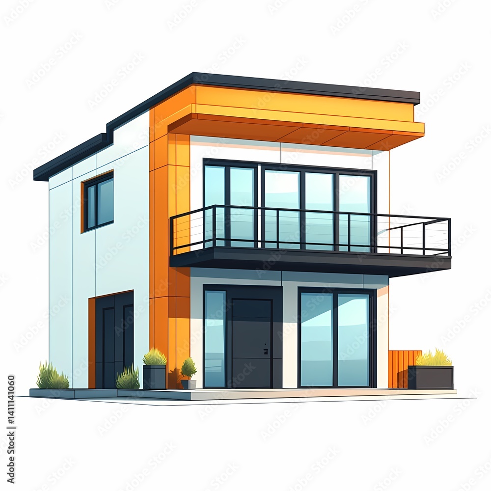 Modern Two-Story Home with Balcony – Innovative Residential Architecture Featuring Minimalist Style, Vibrant Orange Accents, and Eco-Friendly Design Modern Two-Story Home with Balcony – Innovative Residential Architecture Featuring Minimalist Style, Vibrant Orange Accents, and Eco-Friendly Design
