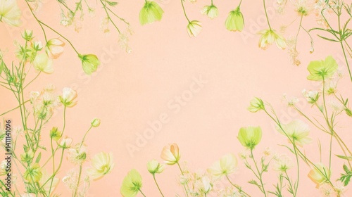 A blank page with vibrant lime green and soft rose risograph floral silhouett...