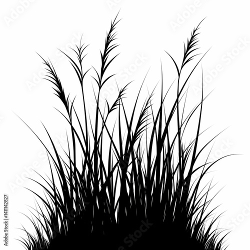 Tallgrass Silhouette Vector: Decorative Botanical Art for Rural Countryside Background
