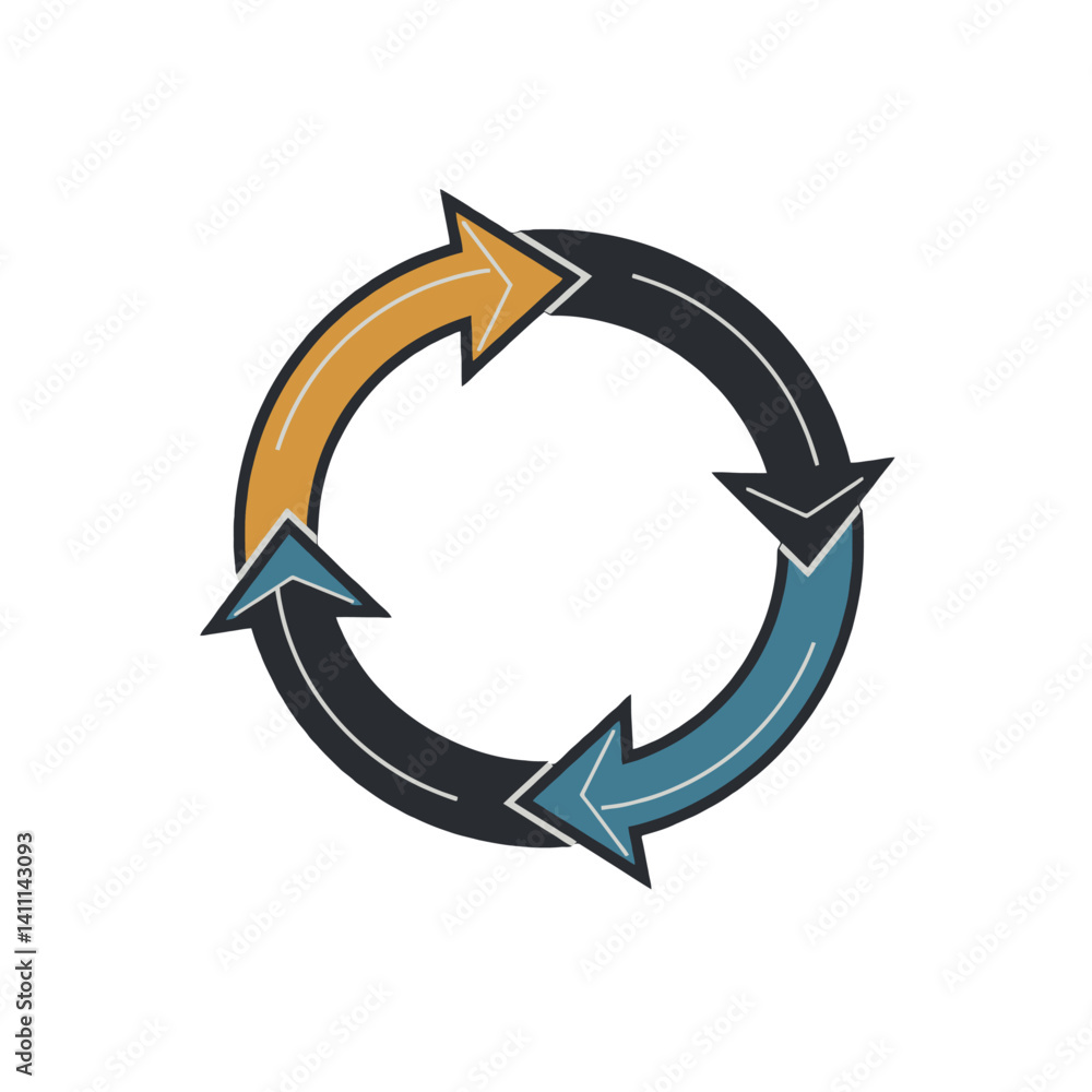 Circular diagram with arrows indicating a continuous process Circular diagram with arrows indicating a continuous process