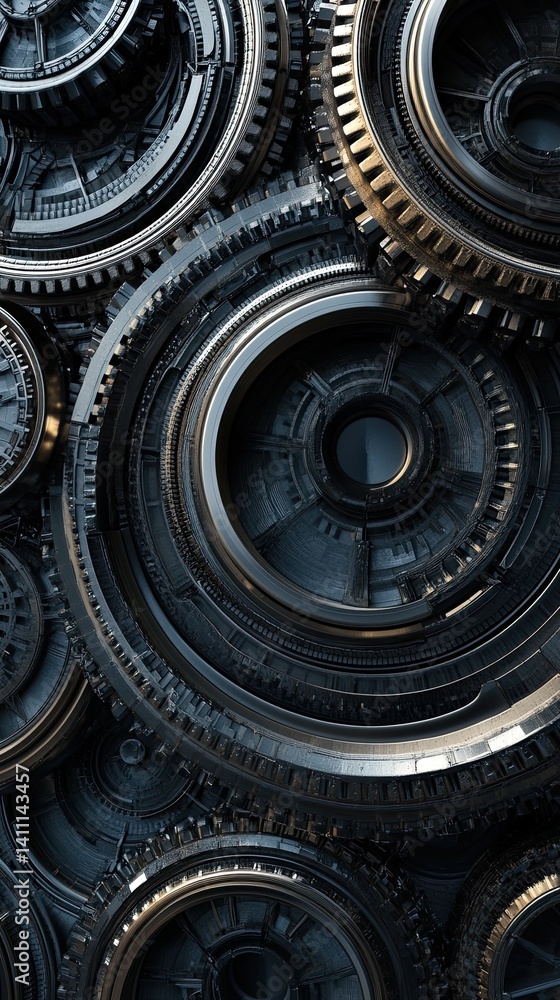 Fototapeta premium Intricate Arrangement of Vintage Mechanical Gears in Dark Background