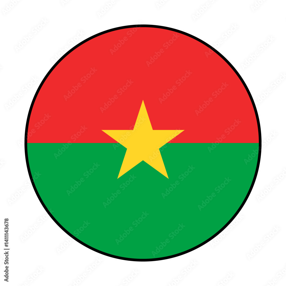 Flag of Burkina Faso. Black loop edge. Burkina Faso circle flag logo icon computer vector illustration design. Flag of Burkina Faso. Black loop edge. Burkina Faso circle flag logo icon computer vector illustration design.