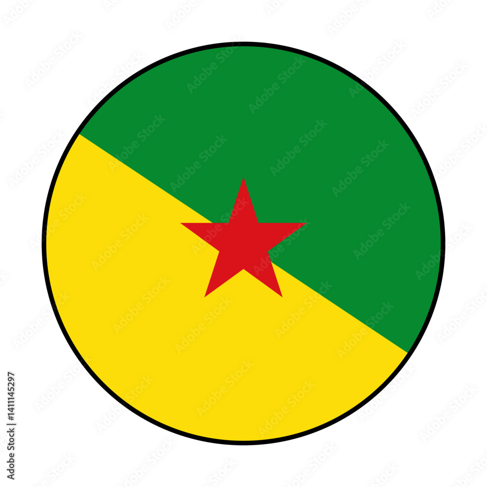 Flag of French Guiana. Black loop edge. French Guiana circle flag logo icon computer vector illustration design. Flag of French Guiana. Black loop edge. French Guiana circle flag logo icon computer vector illustration design.