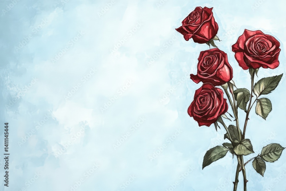 Fototapeta premium Delicate red roses against a soft, pastel background.