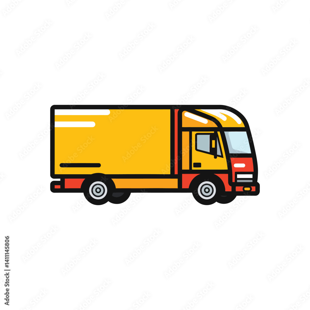 Yellow Box Truck with Bold Outline Isolated on Transparent Background Yellow Box Truck with Bold Outline Isolated on Transparent Background