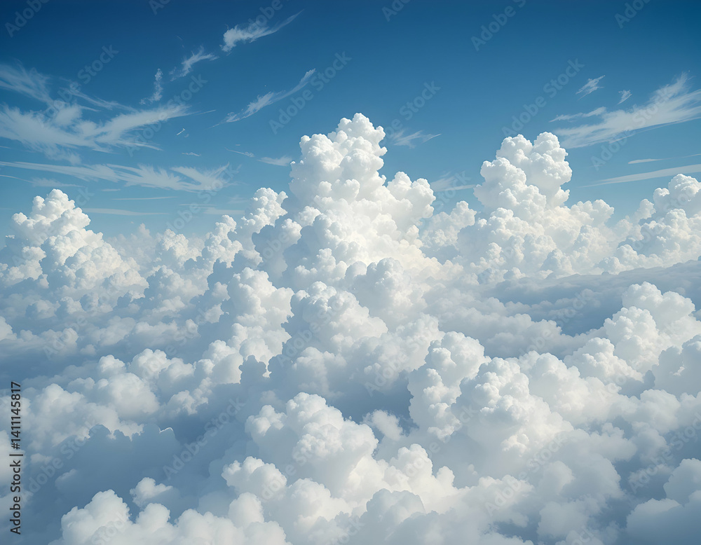 Fluffy White Clouds Floating in a Bright Blue Sky