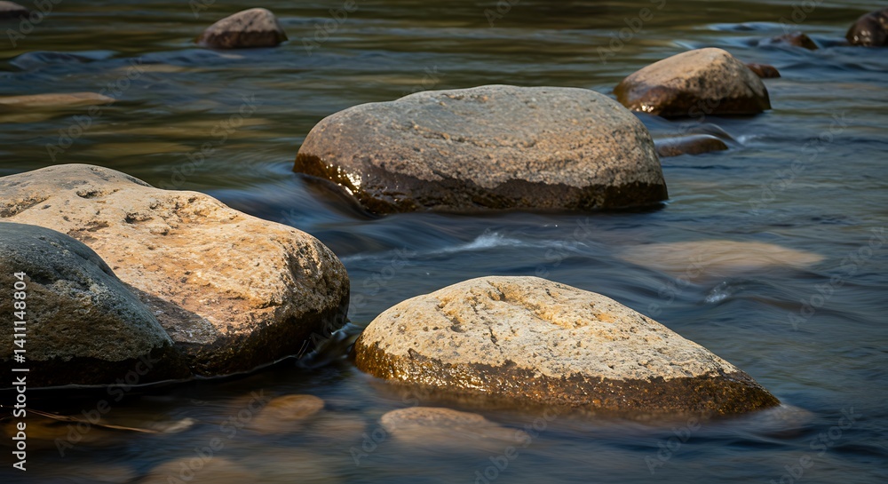 Serene River Stones: A Smooth, Tranquil Water Scene Serene River Stones: A Smooth, Tranquil Water Scene