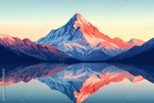 Serene Sunset Reflection of Alpine Peaks: Captivating Nature Photography at a Picturesque Lakeside