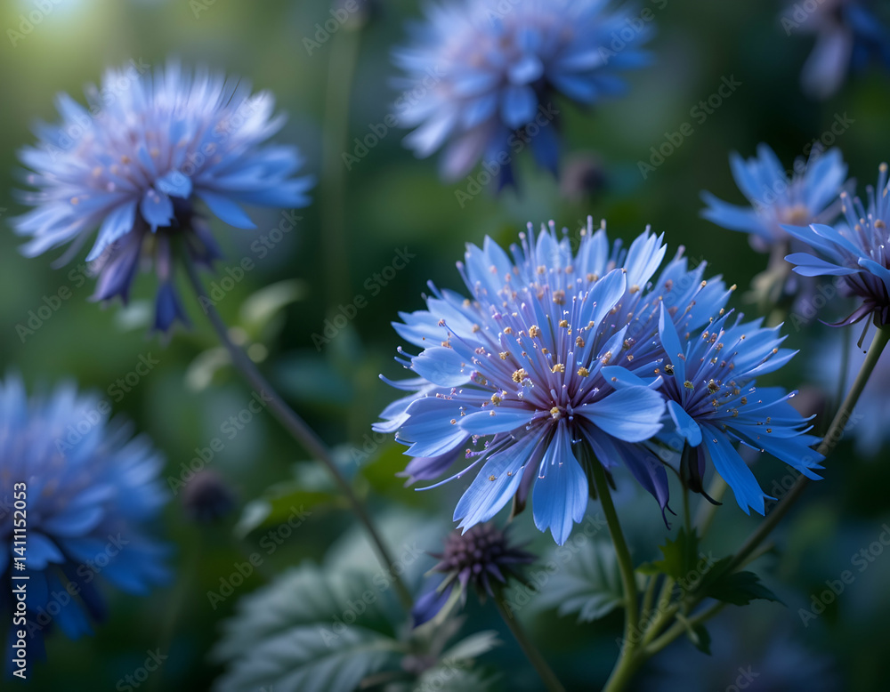 Blue Flowers Blooming in Garden with Soft Focus and Natural Light Blue Flowers Blooming in Garden with Soft Focus and Natural Light