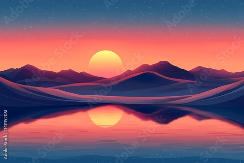 Stunning Sunset over Mountain Reflection: A Serene Pastel Dusk Landscape