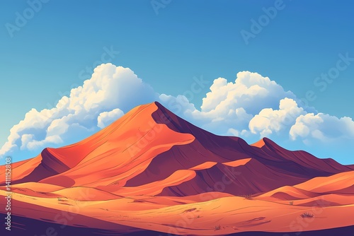 Desert Mountain Landscape with Scenic Sand Dunes and Blue Sky: Tranquil Wilderness Exploration
