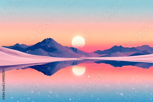 Serene Sunset Reflections: A Vibrant Mountainscape Landscape