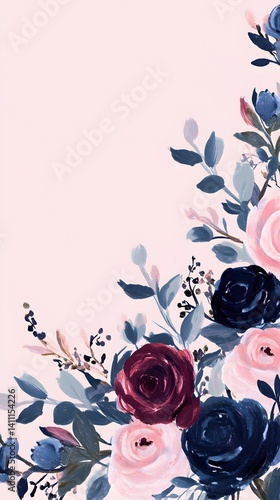 Elegant Pink Burgundy Blue Floral Corner Design