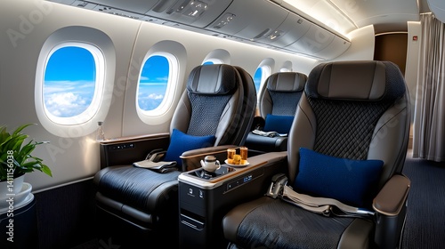 Business-class alternative premium economy seating in an airplane cabin