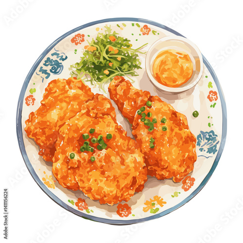 Drumsticks Fried chicken on plate illustration fried food vector