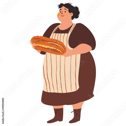 Chubby woman baker illustration cartoon happy vector