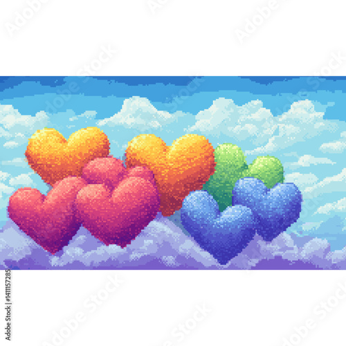 A heart rainbow 8 bit pixel background hearts colors illustration vector