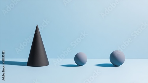 A composition of three geometric shapes, including one cone and two spheres, ...