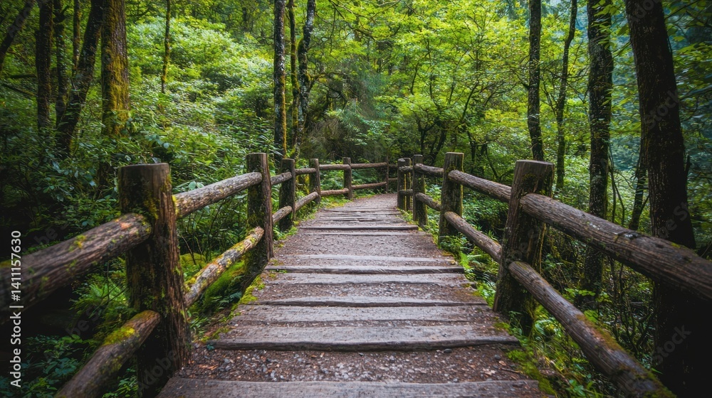 Fototapeta premium Serene Forest Trail: A Tranquil Walk Through Lush Greenery